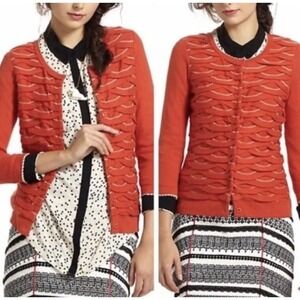 Anthropologie Yellow Bird Cardigan Sweater Womens Medium Orange Waves Small